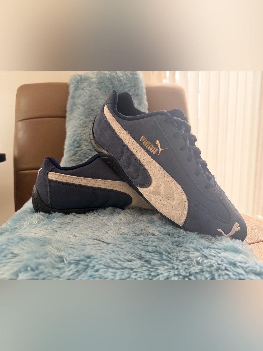 Puma Navy and Cream Suede Low-Profile Sneakers